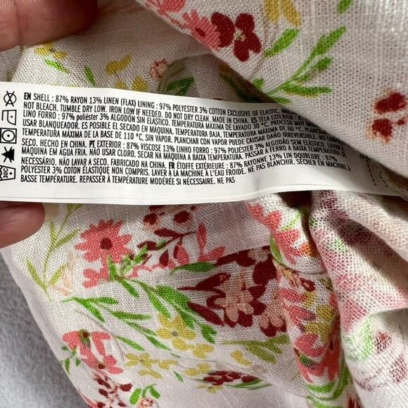 Forever 21 Dress XL Floral Maxi Puff Sleeve Smocked Bodice Square Neck Linen - Picture 10 of 11